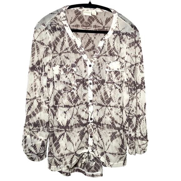 Chico's - Lightweight Sheer Grey and White Blouse - Picture 1 of 13